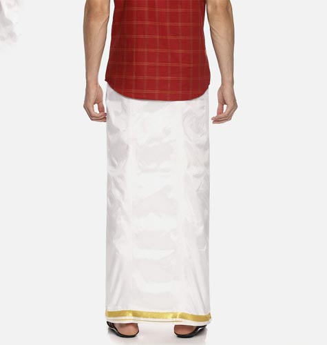 Men White Solid Readymade Dhoti
